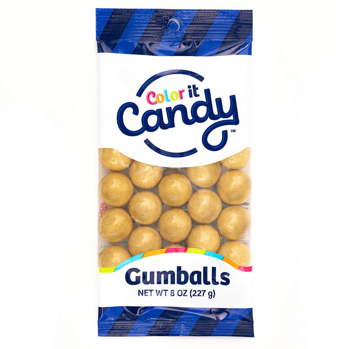 Color It Candy Shimmer Gold 1 inch Gumballs 8 Ounce Peg Bag - Perfect For Table Centerpieces, Weddings, Birthdays, Candy Buffets, & Party Favors.