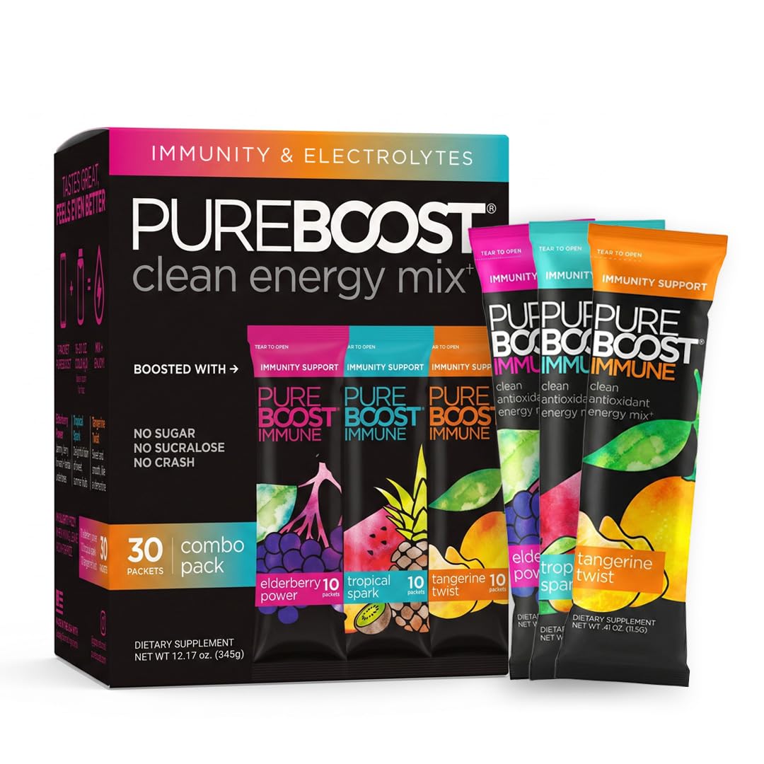 Pureboost Sugar-Free Immune Clean Energy Booster Drink Mix, Combo Pack 30ct