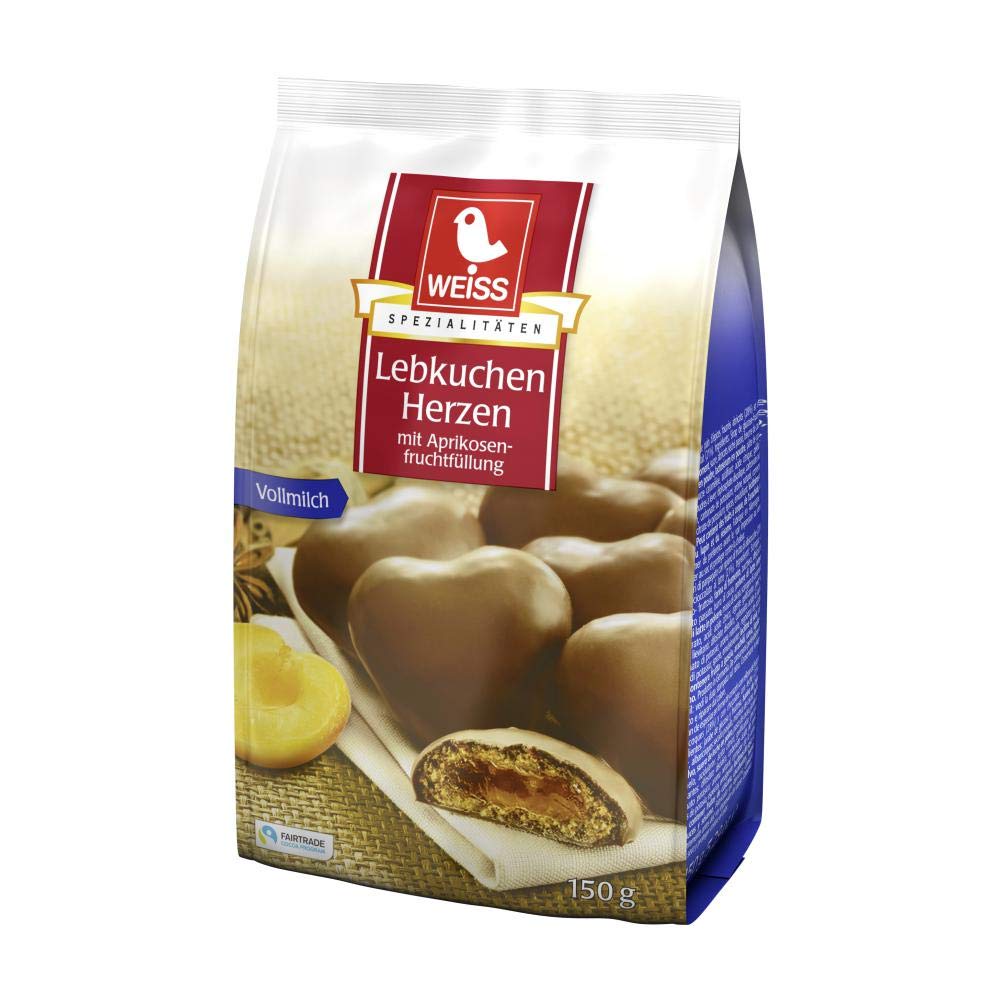 WEISS Milk Chocolate Lebkuchen Herzen gingerbread hearts with apricot jelly filling 150g/1ct.