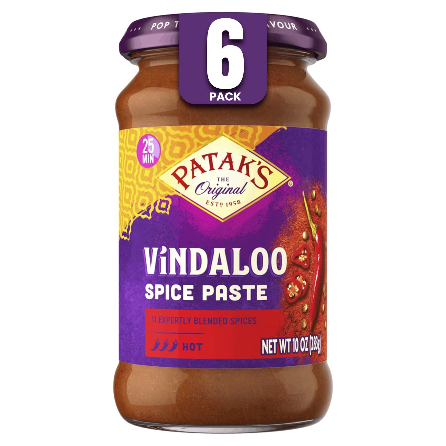 Patak's Vindaloo Spice Paste, Hot Indian Curry with 11 Expertly Blended Spices, Gluten-Free & Vegan, Flavorful Base for Chicken, Seafood, Vegetables