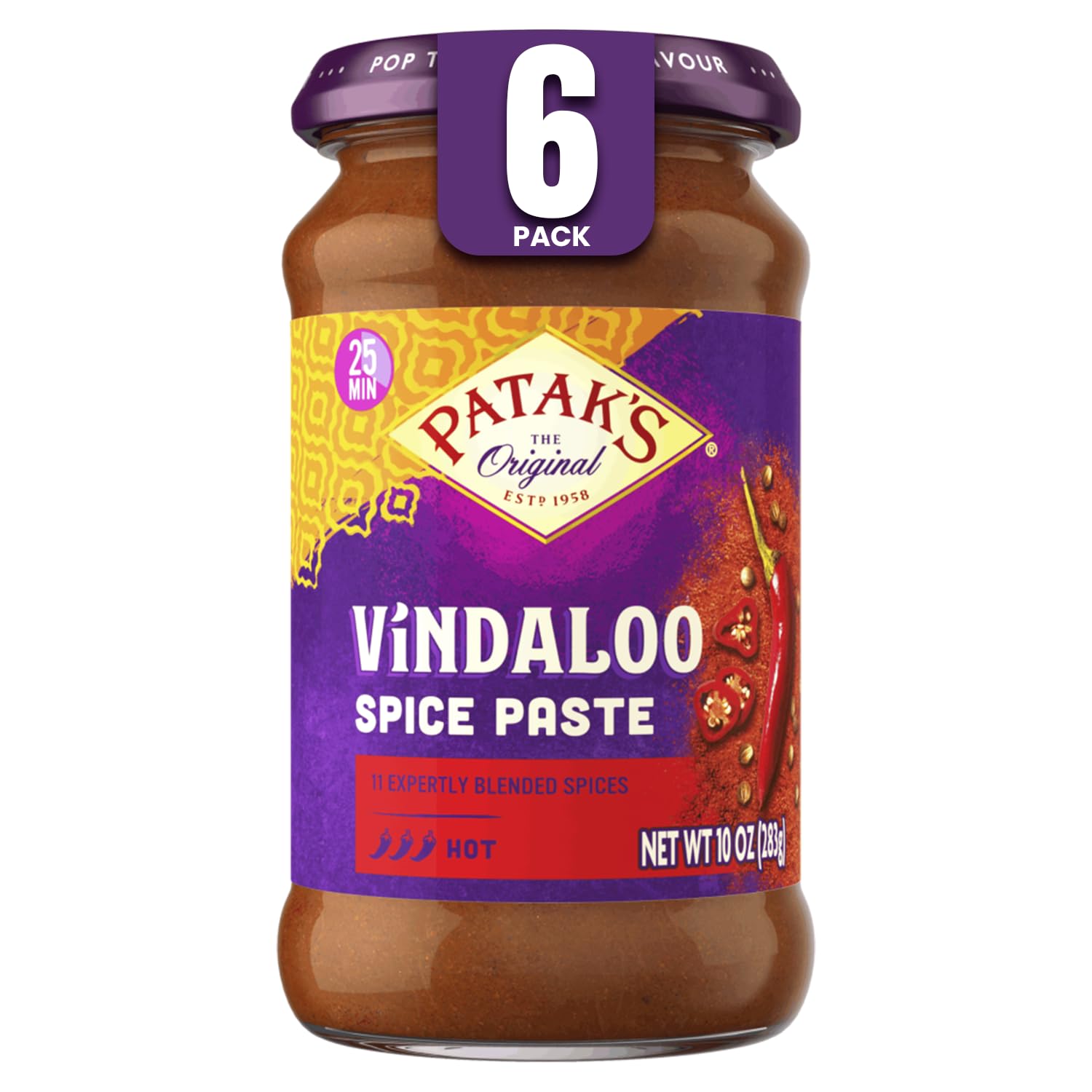 Patak's Vindaloo Spice Paste, Hot Indian Curry with 11 Expertly Blended Spices, Gluten-Free & Vegan, Flavorful Base for Chicken, Seafood, Vegetables