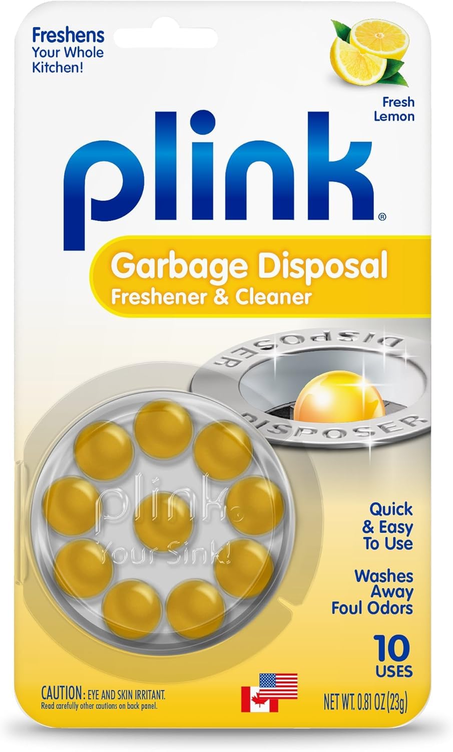 Plink 90 Garbage Disposer Cleaner and Deodorizer, Lemon, 10 Count