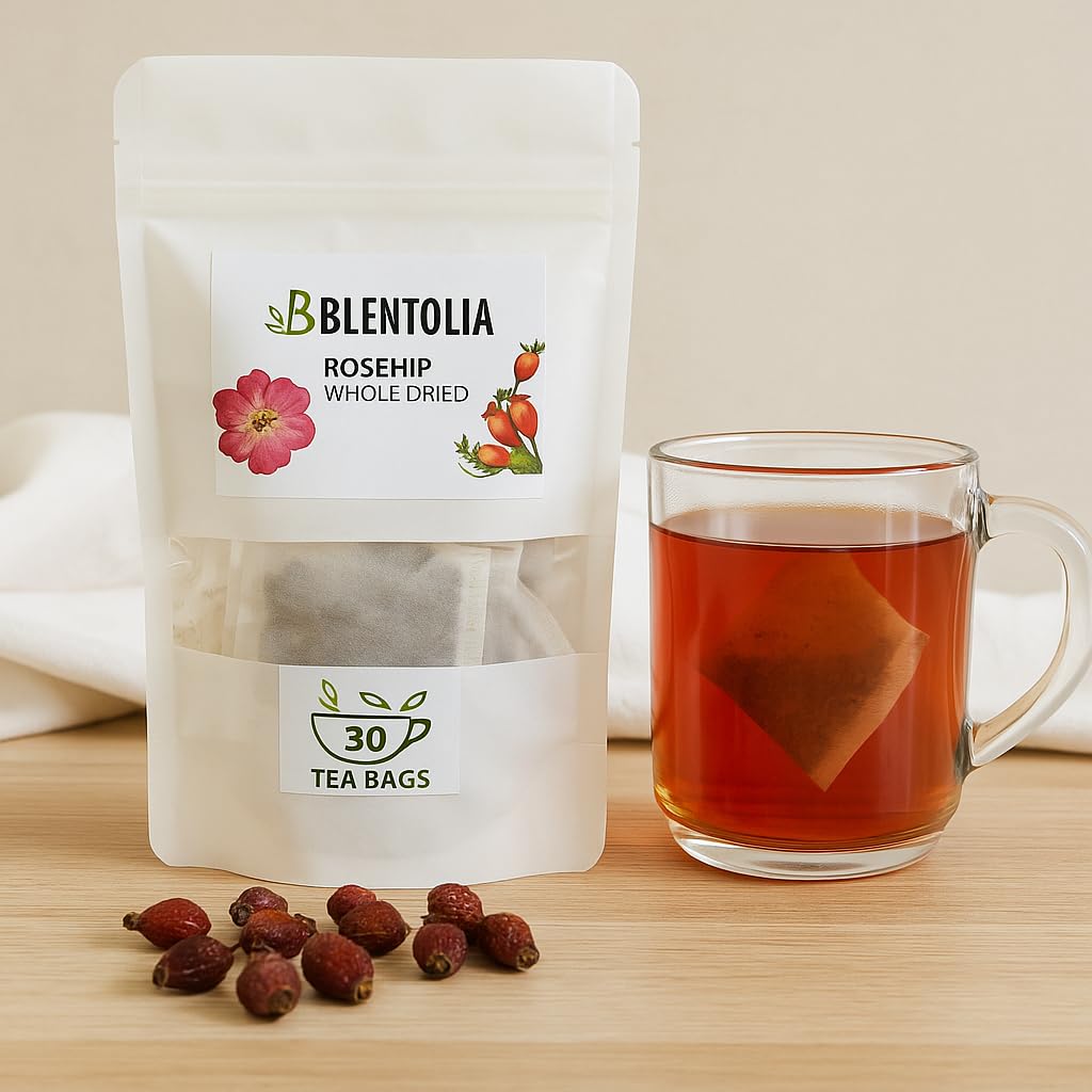 Blentolia Rosehip Tea - Whole Dried Rosehip in Tea Bags - Rich in Vitamin C & Antioxidants - Immune Support Herbal Tea - 30 Tea Bags