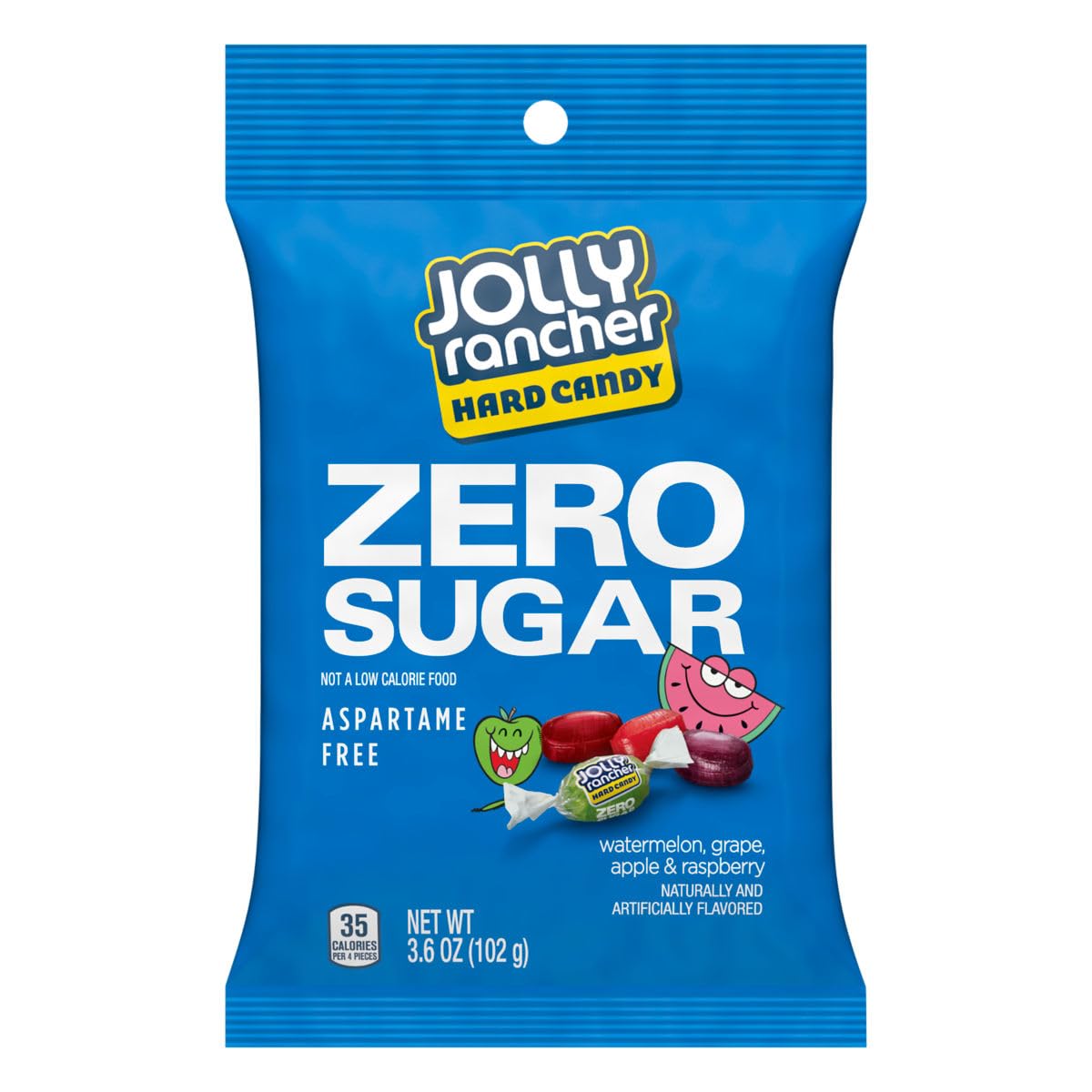 Zero Sugar Jolly Ranchers Hard Candy, 3.6 Ounce Bag (Pack of 4), Sugar Free Candy, Individually Wrapped Hard Candy, The Hampton Popcorn & Candy