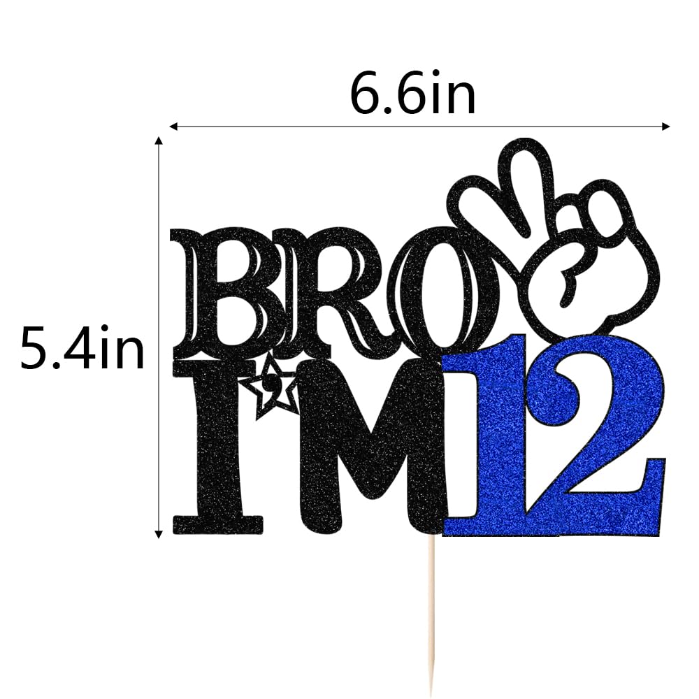 LVEUD 12th Birthday Cake Topper - 'Bro I'm 12' - Officially Teenager - Boy's 12th Birthday Cake Decorations - 12 Years Old - Big Brother Party