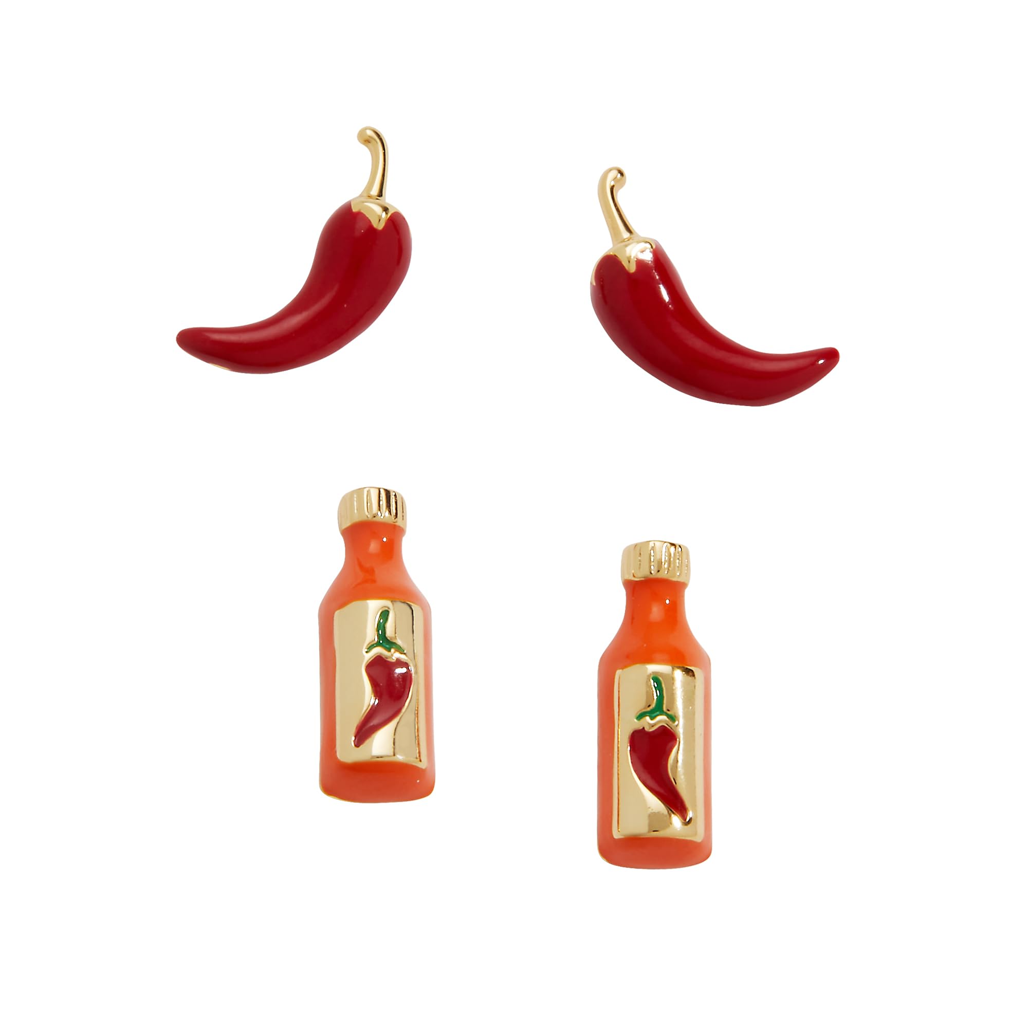 Alex and Ani Taco Hot Sauce and Pepper Stud Set | Earrings For Women | Gold-Plated, Enamel | Taco Lover Gift | Novelty Earrings