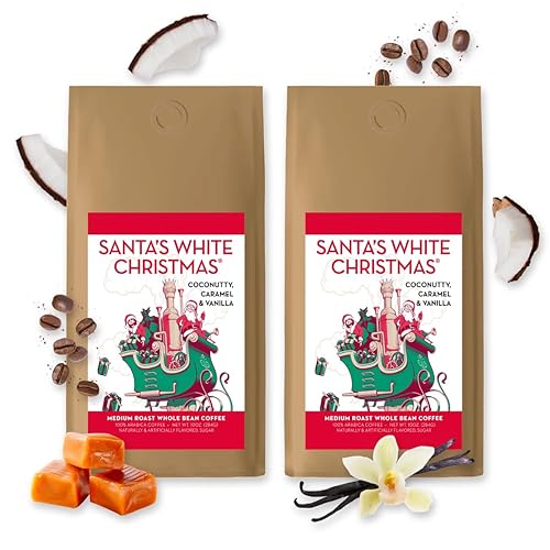 BARNIE'S COFFEE TEA CO. Santa's White Christmas Whole Bean Coffee with Smooth Coconut, Caramel and Warm Vanilla Flavors, Medium Roasted Arabica Coffee