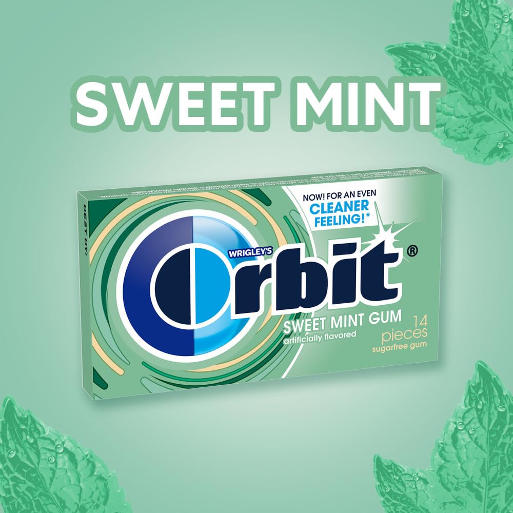 ORBIT Sweet Mint Sugar Free Individually Wrapped Chewing Gum Mint Bulk Box , 12 Packs of 14-Pieces (168 Total Pieces)