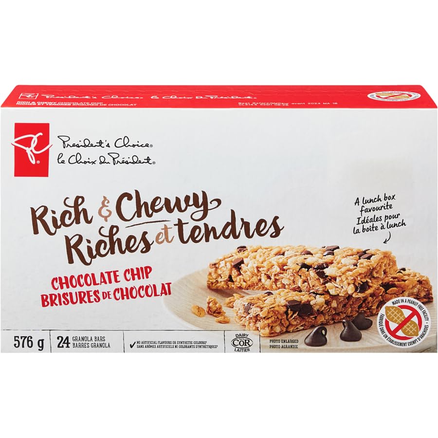 Loblaws Inc. President's Choice Rich & Chewy Chocolate Chip Granola Bars, 24 count, 576g/20 oz. Box (Imported from Canada)