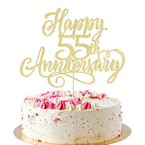 AROKIPPRY golden Glitter Happy 55th Anniversary Cake Topper - for Wedding Anniversary/Company Anniversary Party / 55th Birthday Party Decorations