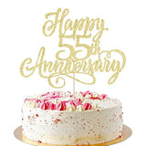 AROKIPPRY golden Glitter Happy 55th Anniversary Cake Topper - for Wedding Anniversary/Company Anniversary Party / 55th Birthday Party Decorations