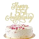 AROKIPPRY golden Glitter Happy 55th Anniversary Cake Topper - for Wedding Anniversary/Company Anniversary Party / 55th Birthday Party Decorations