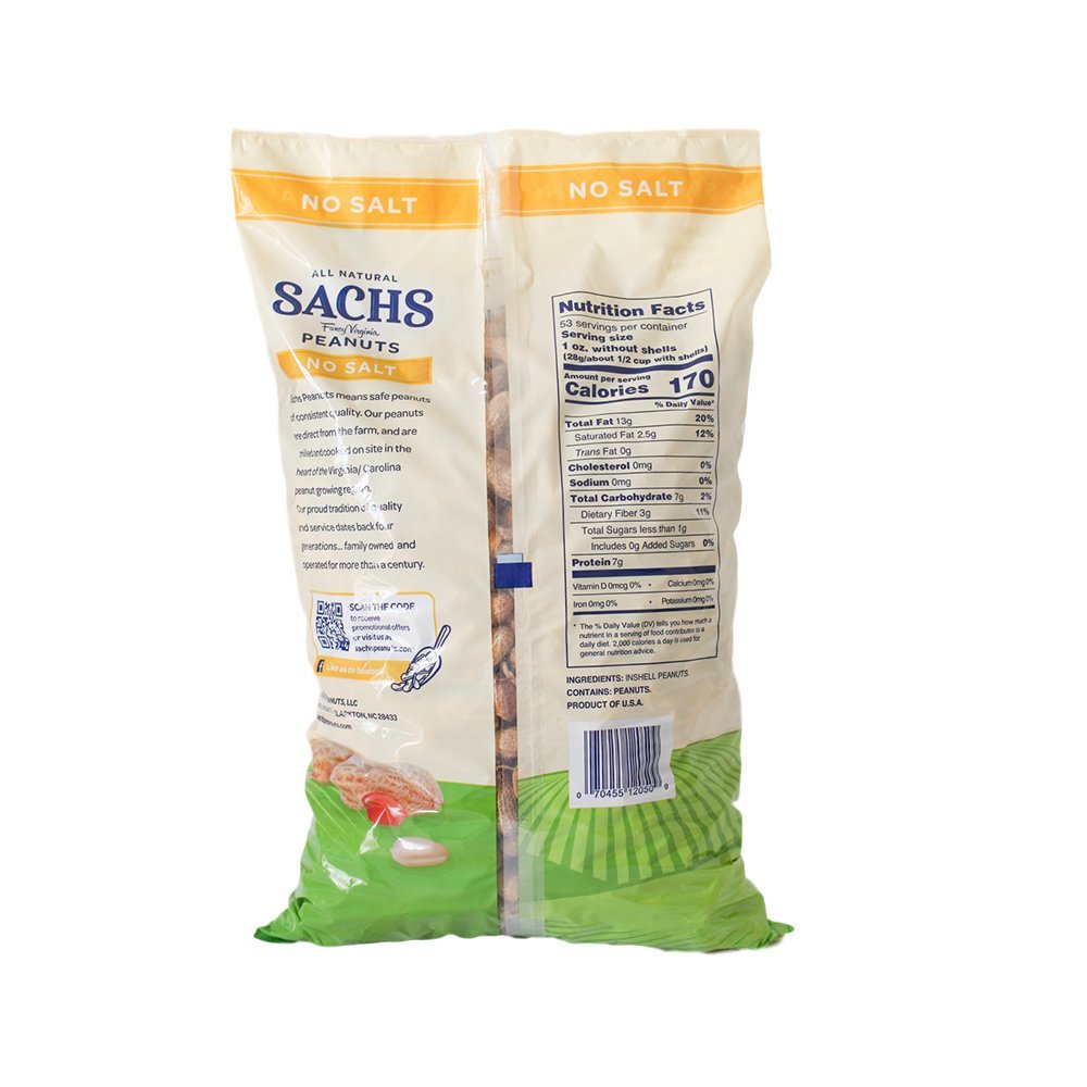 Sachs Unsalted In-Shell Peanuts, 80 Ounce