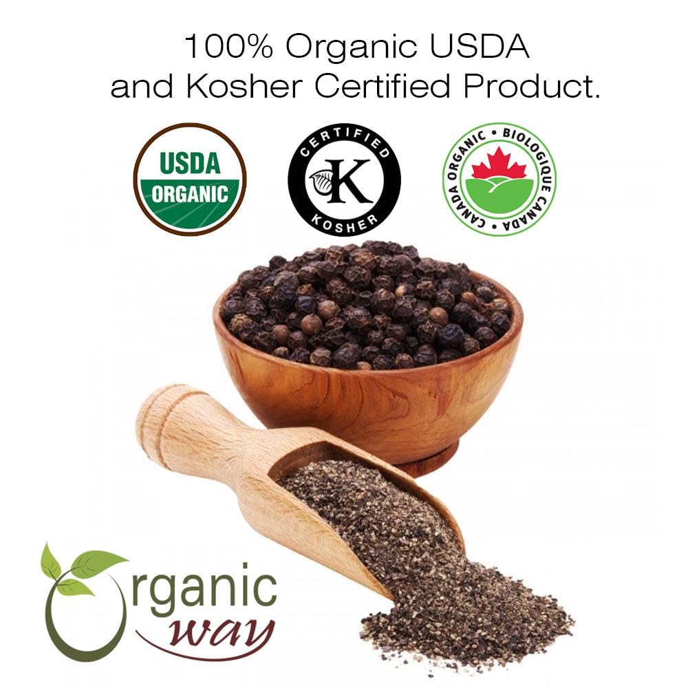 Organic Way Premium Black Pepper Powder (Black Tellicherry Peppercorn) - Adds Flavour & Aroma | Organic & Kosher Certified | Raw, Non GMO & Gluten