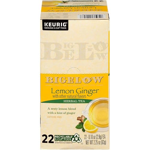 Bigelow Lemon Ginger Herbal Tea Keurig K-Cups, 22 Count Box (Pack of 1), No Caffeine 22 K-Cup Pods Total