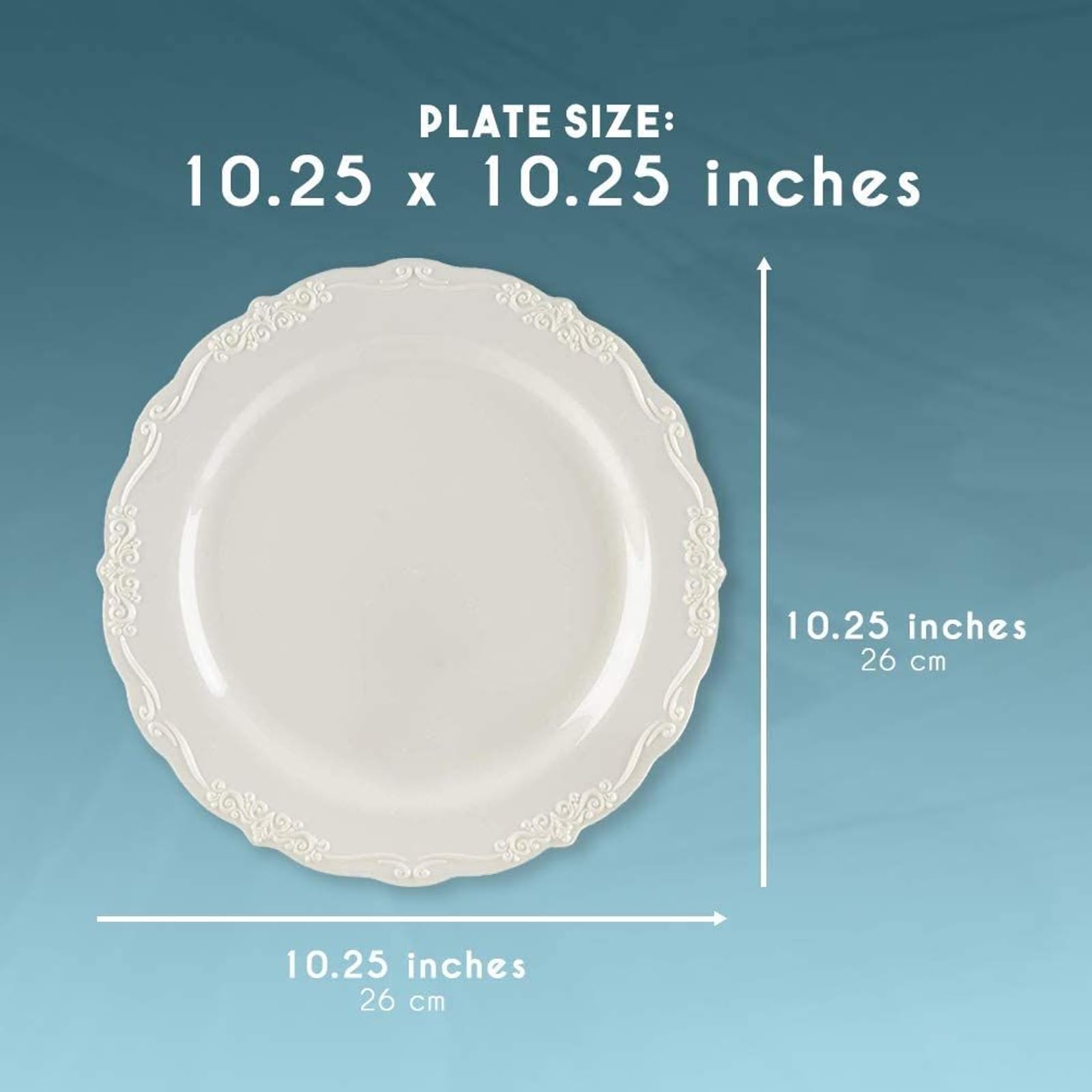 Juvale Disposable Plastic Dinner Plates - Cream Disposable Dinnerware for Weddings & Bridal Showers - Vintage Plastic Dinner Plates for Weddings