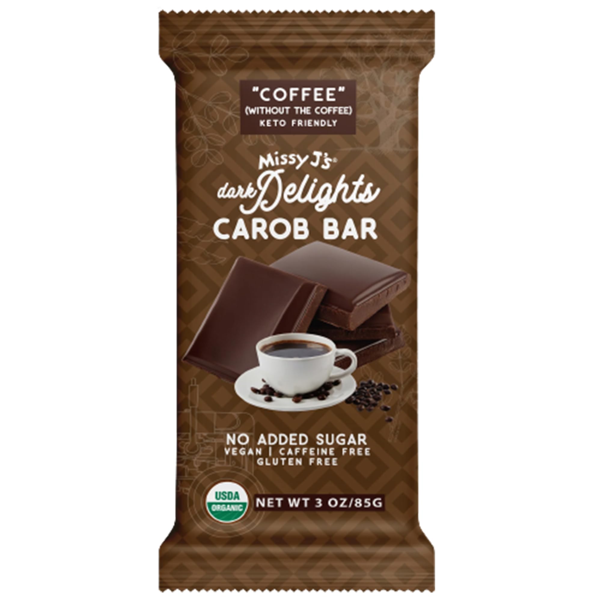 Missy J's Organic Carob Dark Delights Unsweetened Coffee Candy Bar 3 Oz 2 Pack | Vegan, Gluten and Caffeine Free, Healthy Substitute for Chocolate