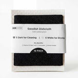 TIDY SYSTEM Swedish Dishcloths 10 Pack - Color-Coded Kitchen Cleaning Cloths - 5 Dark for Cleaning, 5 White for Drying - Replaces Paper Towels