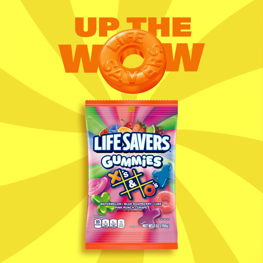 LIFE SAVERS Gummies X's & O's Gummy Candy Game Night Family Game Snack, 7 Oz Bag