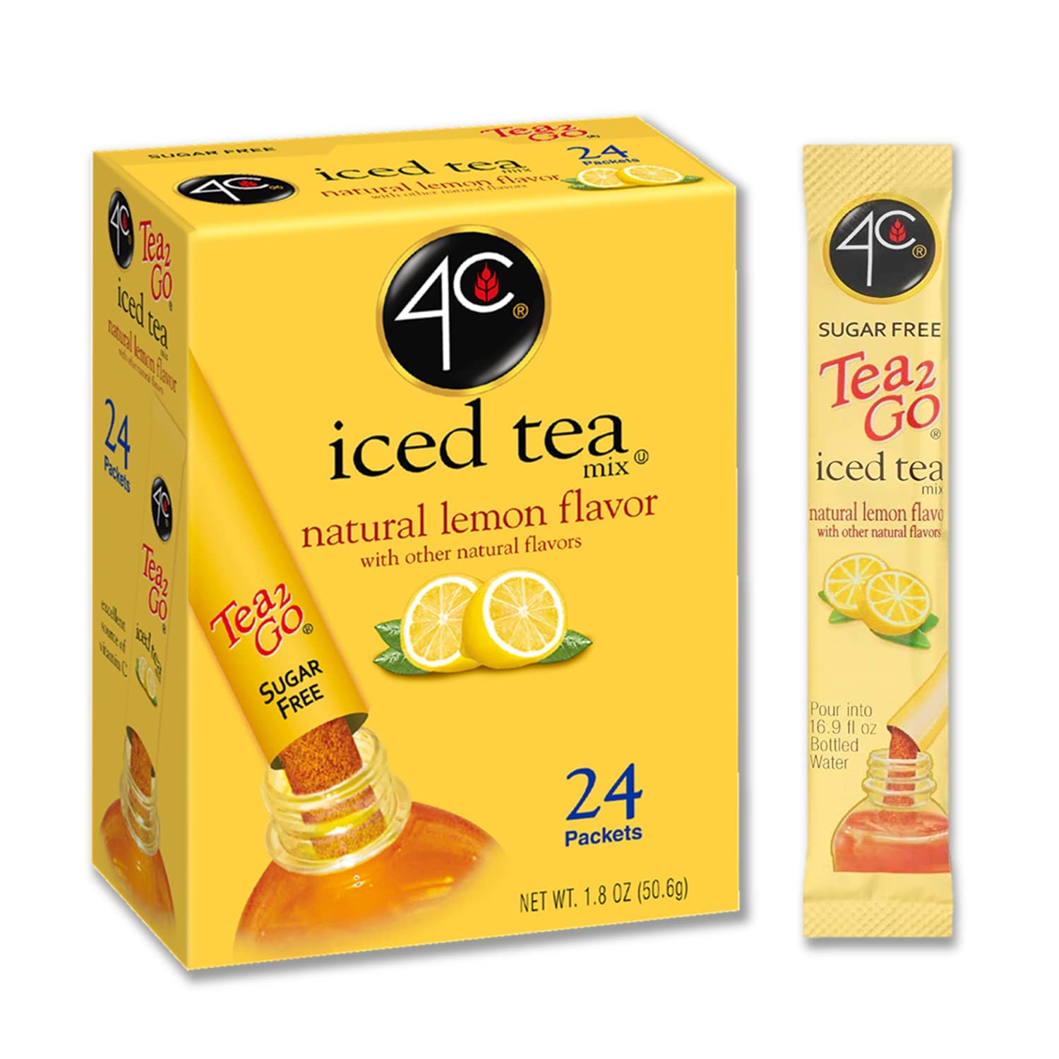 4C Powder Drink Mix Packets, Lemon Tea 1 Pack, 24 Count, Singles Stix On the Go, Refreshing Sugar Free Water Flavorings