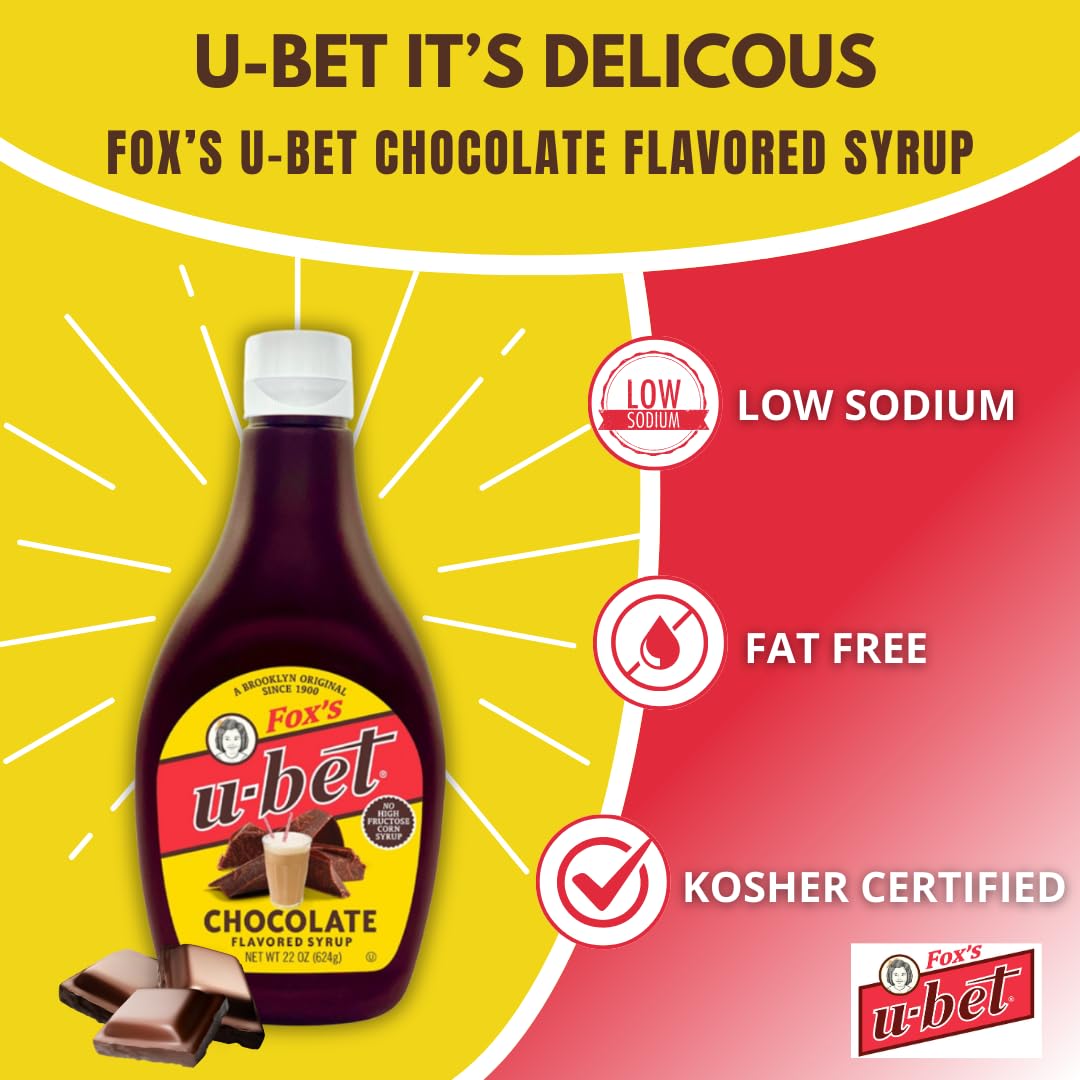 FOX’S U-BET Syrup Bottle - Brooklyn Original Since 1900, Thick, No High Fructose Corn Syrup, Kosher Certified, Fat Free, For Egg Creams, Coffee