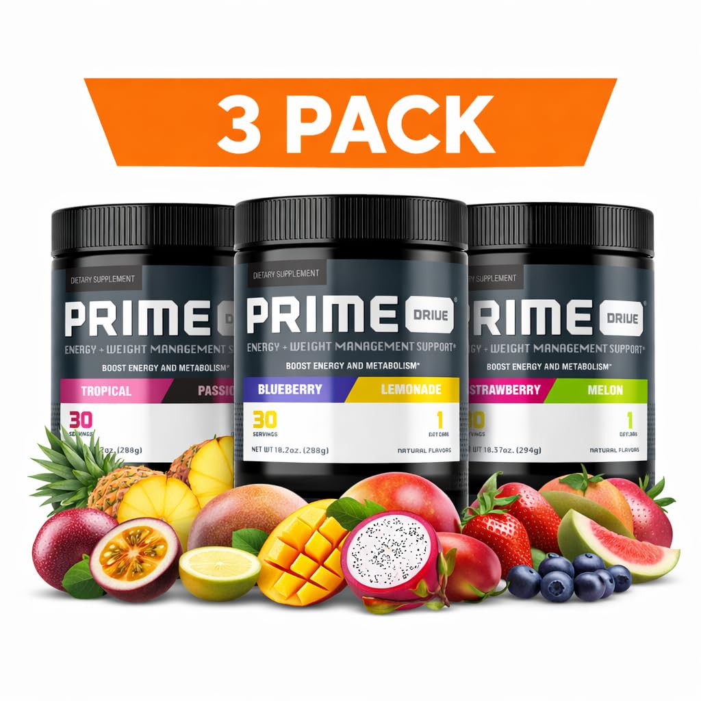 PRIME DRIVE 3 PACK + SHAKER TROPICAL, STRAW MELON, BLUEBERRY LEM.