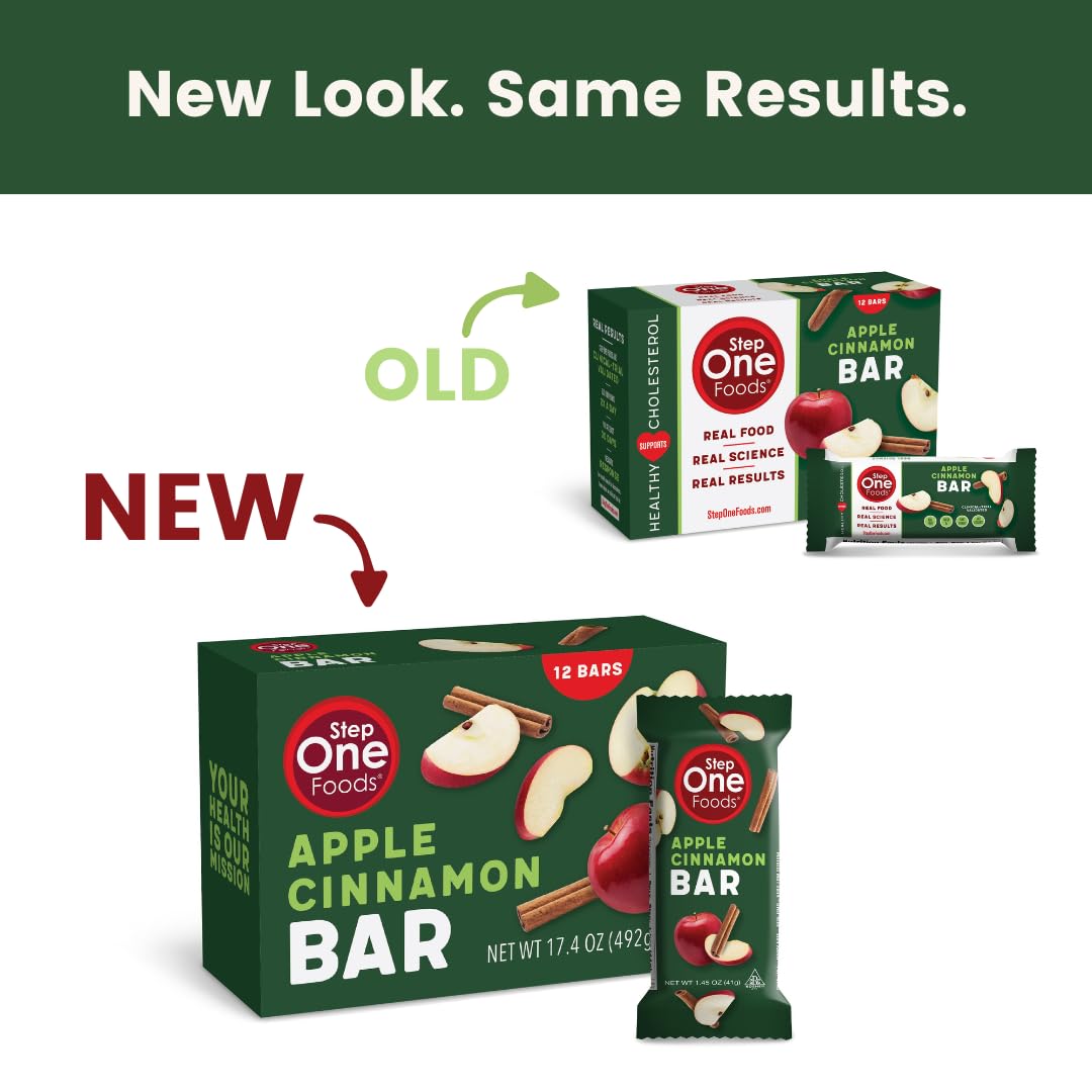 Step One Foods Apple Cinnamon Bars, Heart Healthy Snack Plant Sterols, Omega 3's and Dietary Fiber Gluten Free, Non-GMO, Vegan, Fruit and Nut Granola