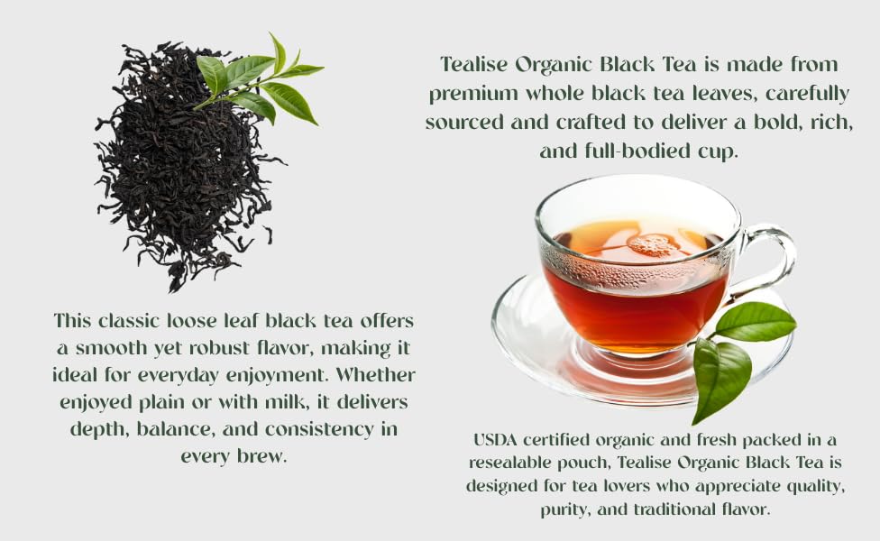 Organic Black Tea Plant-Based & Plastic-Free Tea Bags 60 Servings Premium Whole Leaf Loose Tea by Tealise