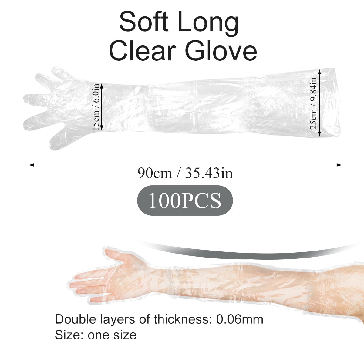 Cunguv 100 Pieces Disposable Long Arm Gloves Plastic Long Sleeve Protective Glove for Farm Cleaning