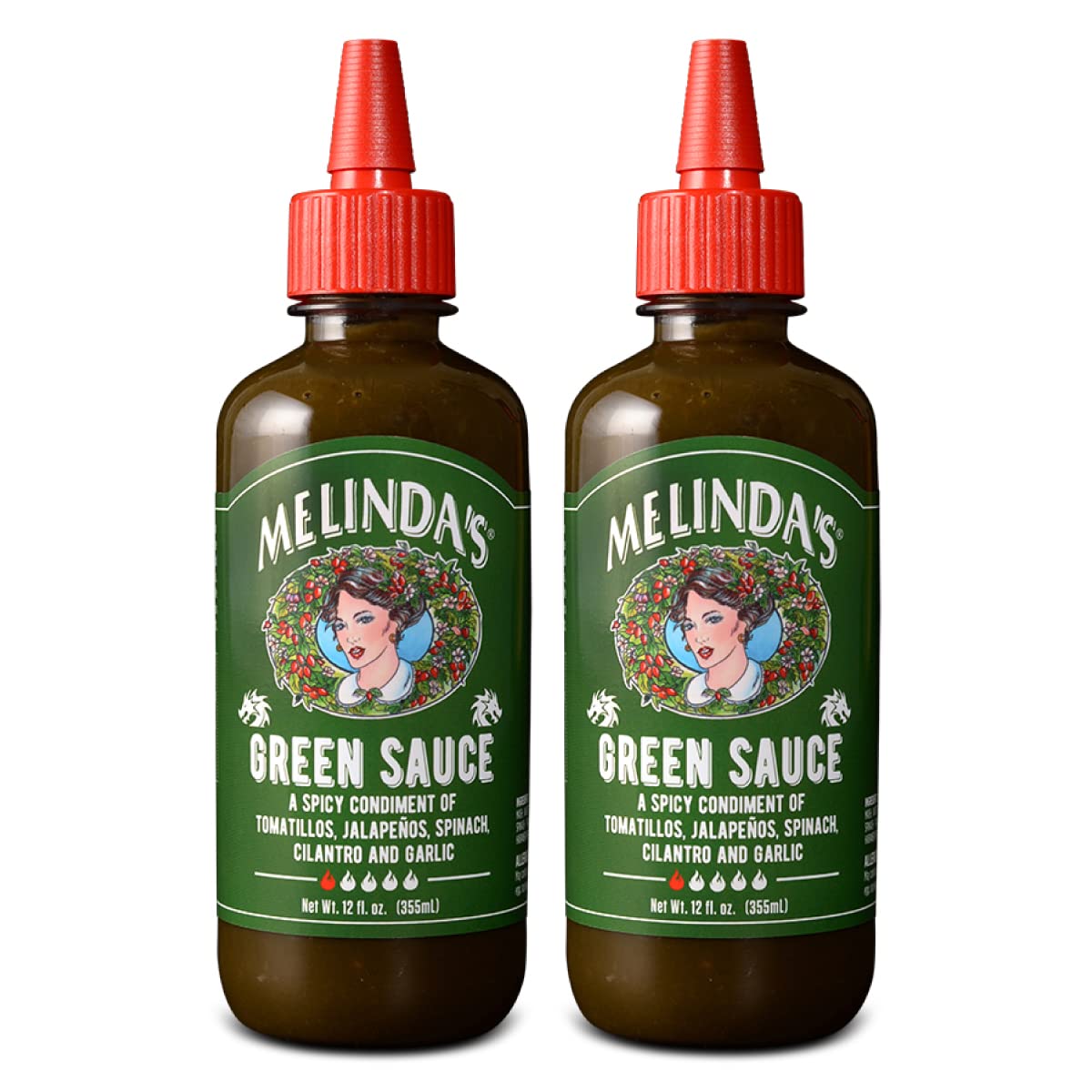 Melinda’s Green Sauce - Gourmet Mild Chile Verde Hot Sauce Made With Fresh Ingredients, Tomatillos, Jalapeño, Spinach & Cilantro - 12 oz, 2 Pack