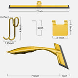 TOOVEM 12 Inch Shower Squeegee for Glass Doors, Window, Bathroom, Car Windshield, Shower Cleaning Tools with S Hook, Square Sticky Hook?Gold?