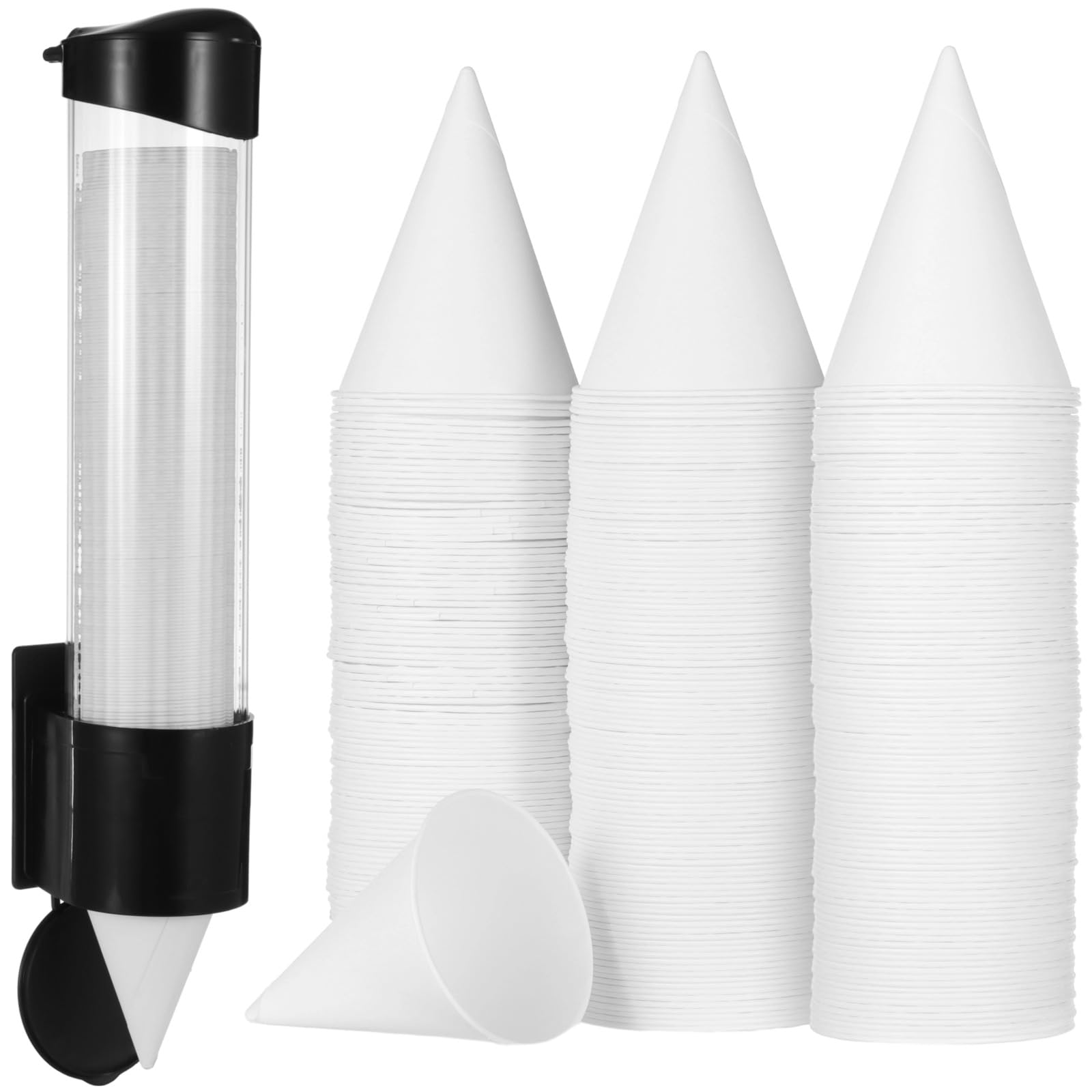 600PCS Snow Cone Cups with 1 Thicken Disposable Cup Dispenser, 4 oz Paper Cone Cups, Pull-Type Wall Mount Cup Holder for Water Coolers,Ice