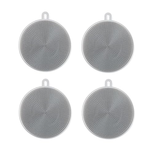 4 Pcs Silicone Dish Scrubber, Multipurpose Round Silicone Sponges Reusable Dish Brush for Kitchen Dishes Plate Fruits Vegetables Washing and Cleaning