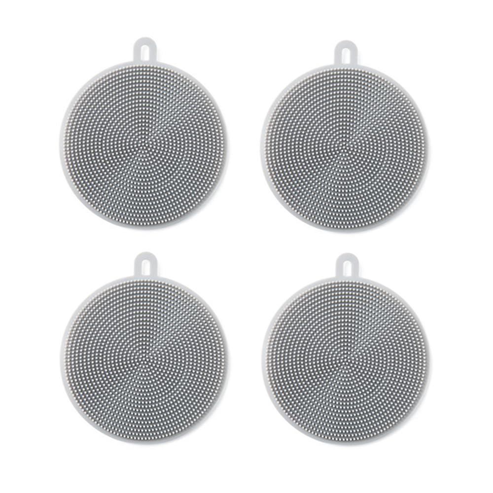 4 Pcs Silicone Dish Scrubber, Multipurpose Round Silicone Sponges Reusable Dish Brush for Kitchen Dishes Plate Fruits Vegetables Washing and Cleaning