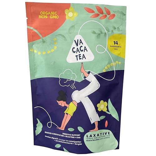 VaCaCa Mild Organic Laxative Tea - Caffeine Free Premium Herbal Tea with Senna Leaf, Dandelion Root, Peppermint, Milk Thistle and Burdock Root - 14