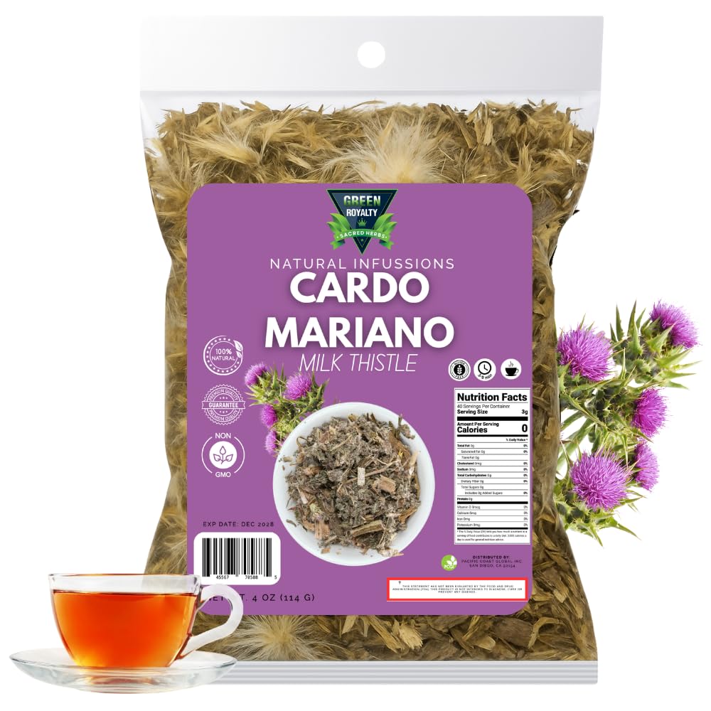 Green Royalty - Milk Thistle 4oz (Cardo Mariano) - Whole Dried Herbal Tea - 100% Raw, Vegan - Natural Infusion - Non-GMO - Product of Mexico