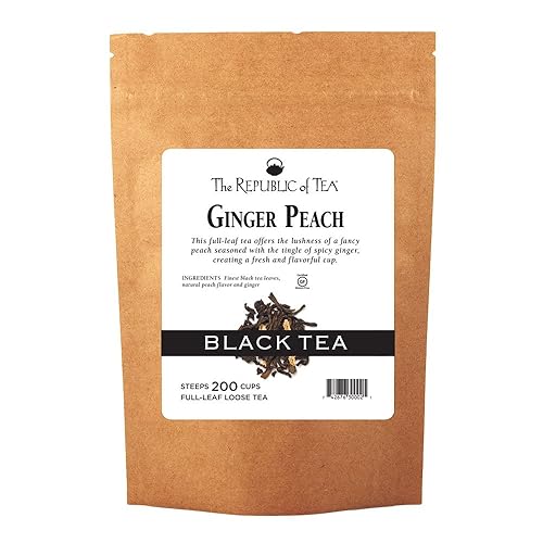 The Republic of Tea Ginger Peach Black Full-Leaf Loose Tea 1 lb Bag | Steeps 200 Cups | Caffeinated