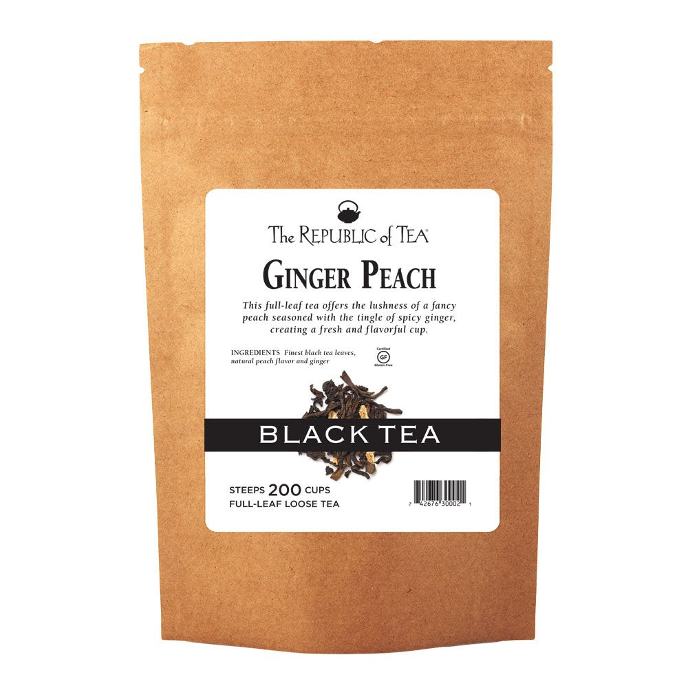 The Republic of Tea Ginger Peach Black Full-Leaf Loose Tea 1 lb Bag | Steeps 200 Cups | Caffeinated