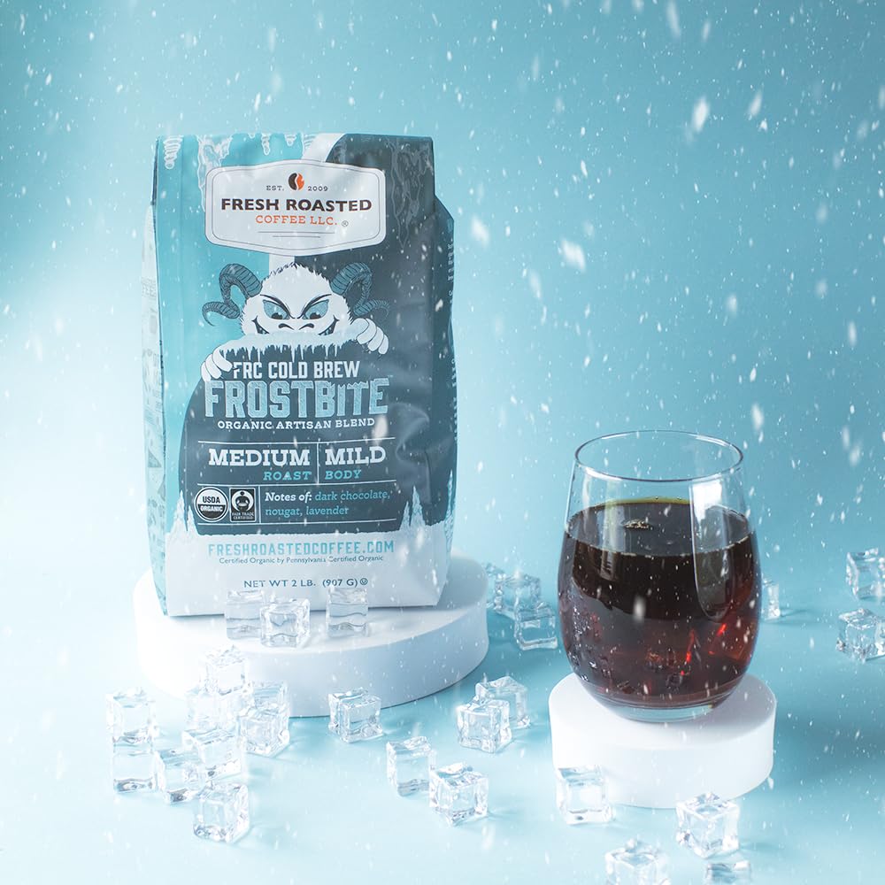 Fresh Roasted Coffee, Organic Frostbite Cold Brew Coarse Ground Coffee, Medium Roast, USDA Organic, 3rd Party Tested for Mold, Mycotoxin & Pesticides