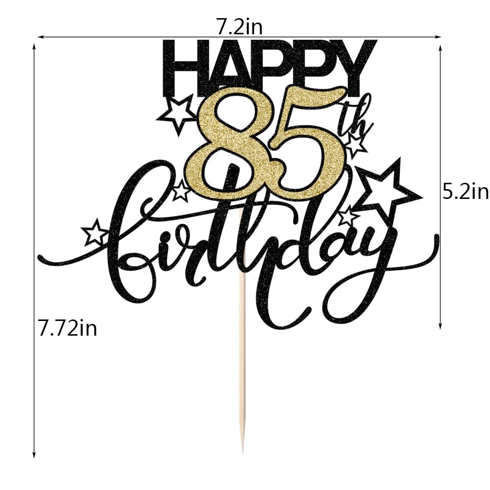 Bekaterea Happy Birthday Cake Topper,Black font Golden Numbers 85th Birthday Cake Decoration?Hello 85, Cheers to 85 Years/85th Anniversary ?85