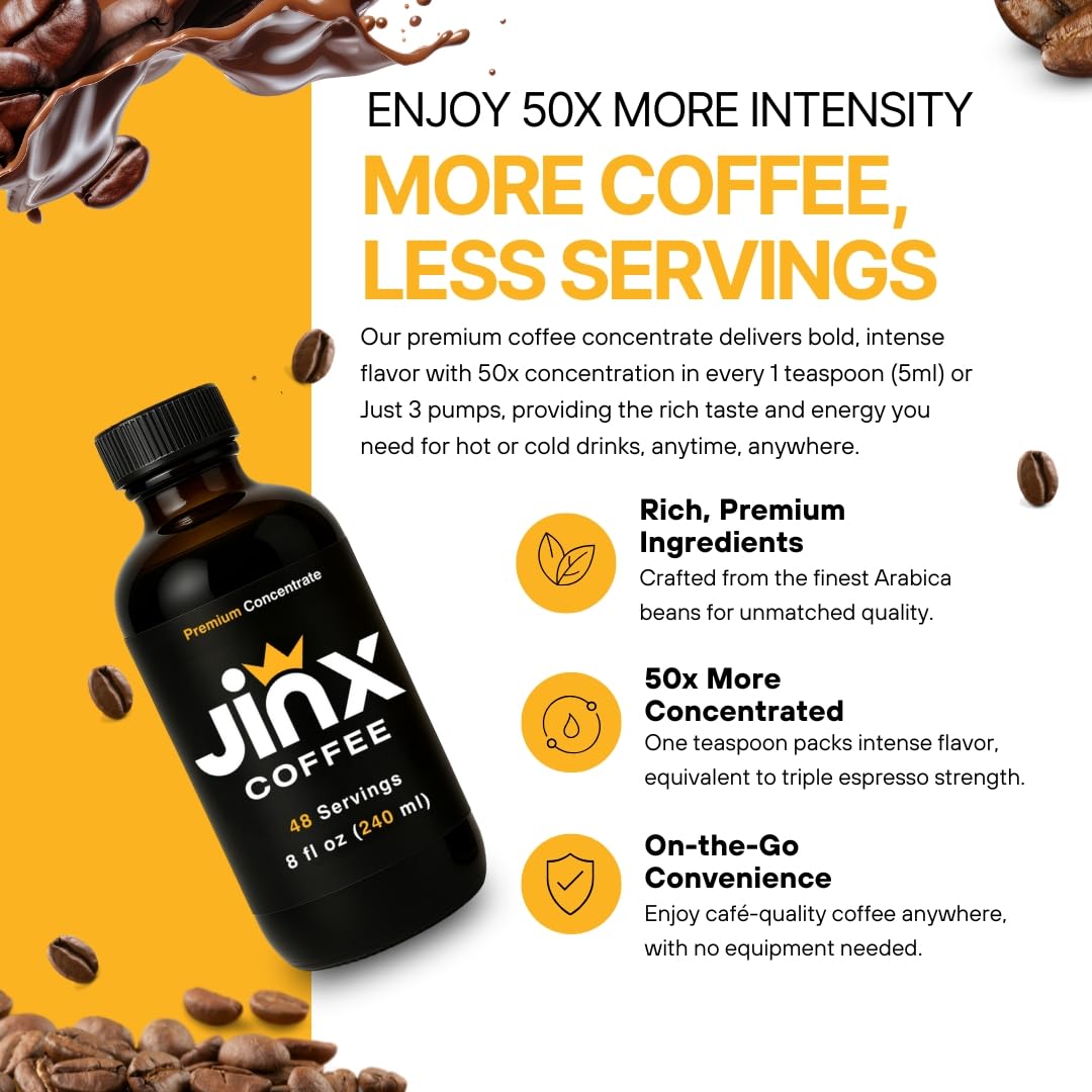 Jinx Coffee Concentrate - 50x Stronger Cold Brew Coffee | Strong Caffeine Concentrated Liquid, Perfect for Instant Hot or Iced Coffees, Cold Brew