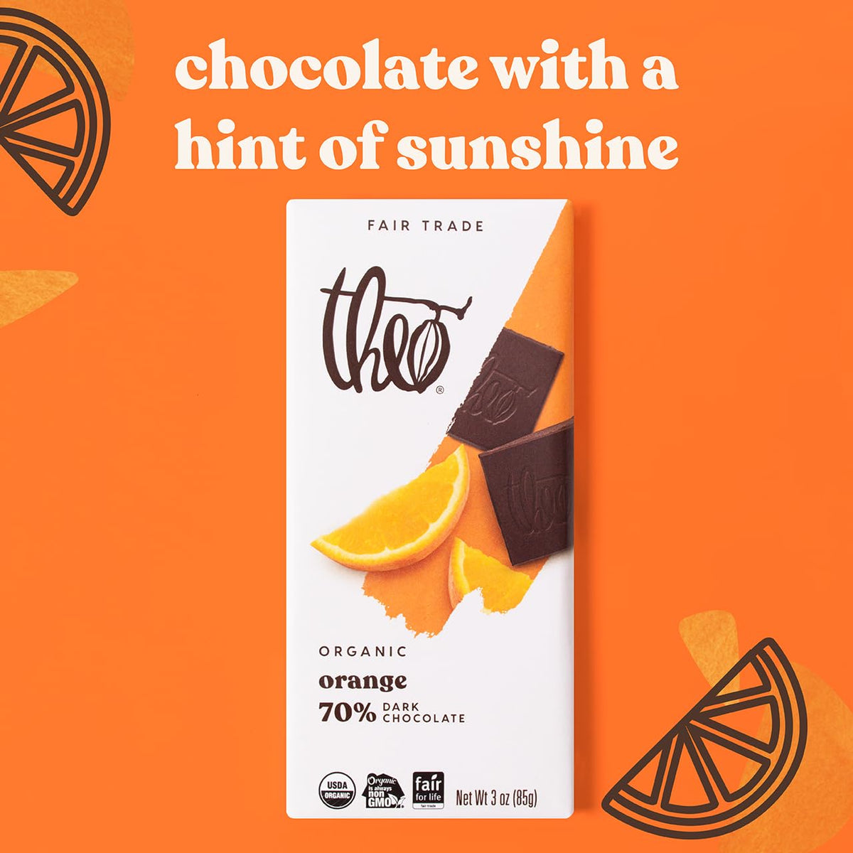Theo Chocolate Orange Organic Dark Chocolate Bar, 70% Cacao, 6 Pack | Vegan, Fair Trade
