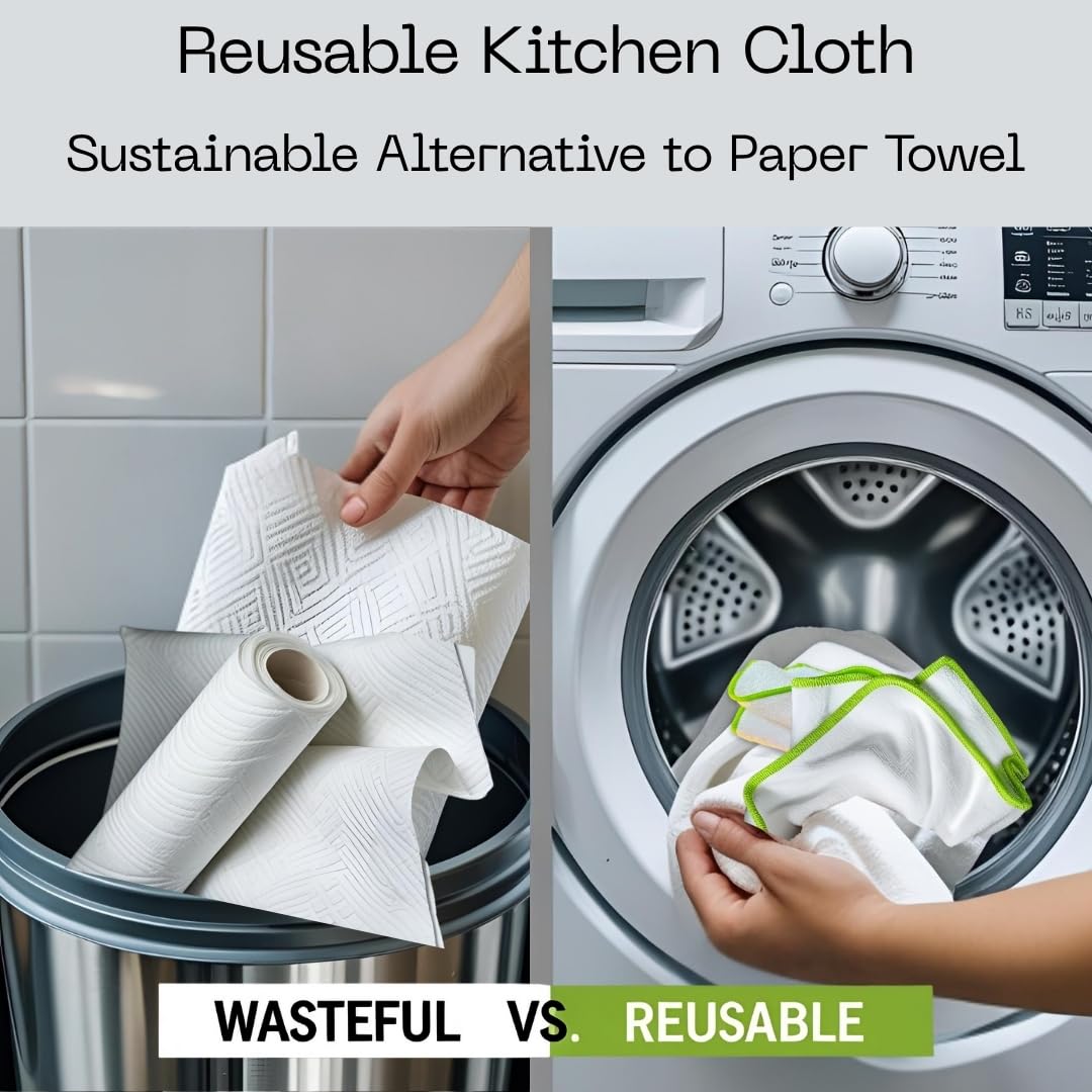 Certain Leaf Kitchen Dish Cloths & Towels - Reusable Double-Layered Rayon derived from Bamboo Cloth, Super Absorbent Fast Drying Non-Scratch Kitchen