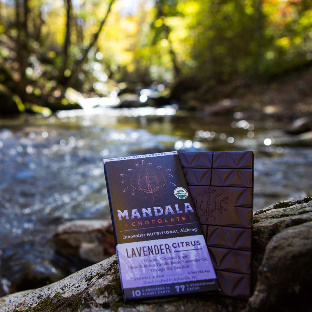 Mandala Superfood Bean-to-Bar Chocolate (2.2 oz Bar) Dairy-Free, Low Glycemic, Organic, Artisan, Vegan, Made with Real Citrus (Lavender Citrus