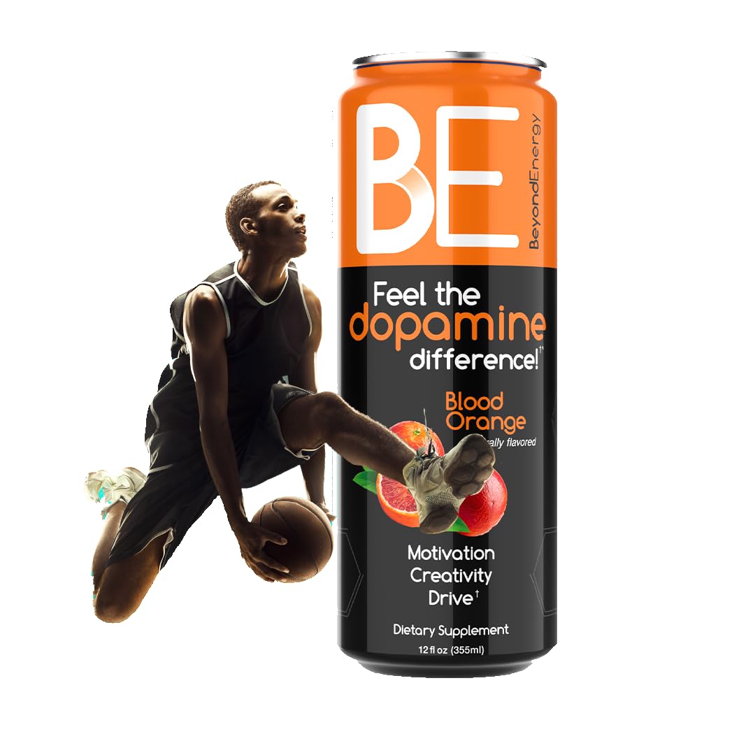 Beyond Energy - 12 Pack - Blood Orange Herbal Energy Drink, Naturally Sourced L-Dopa with Mucuna Pruriens, Aminos, Antioxidants, 200mg Caffeine