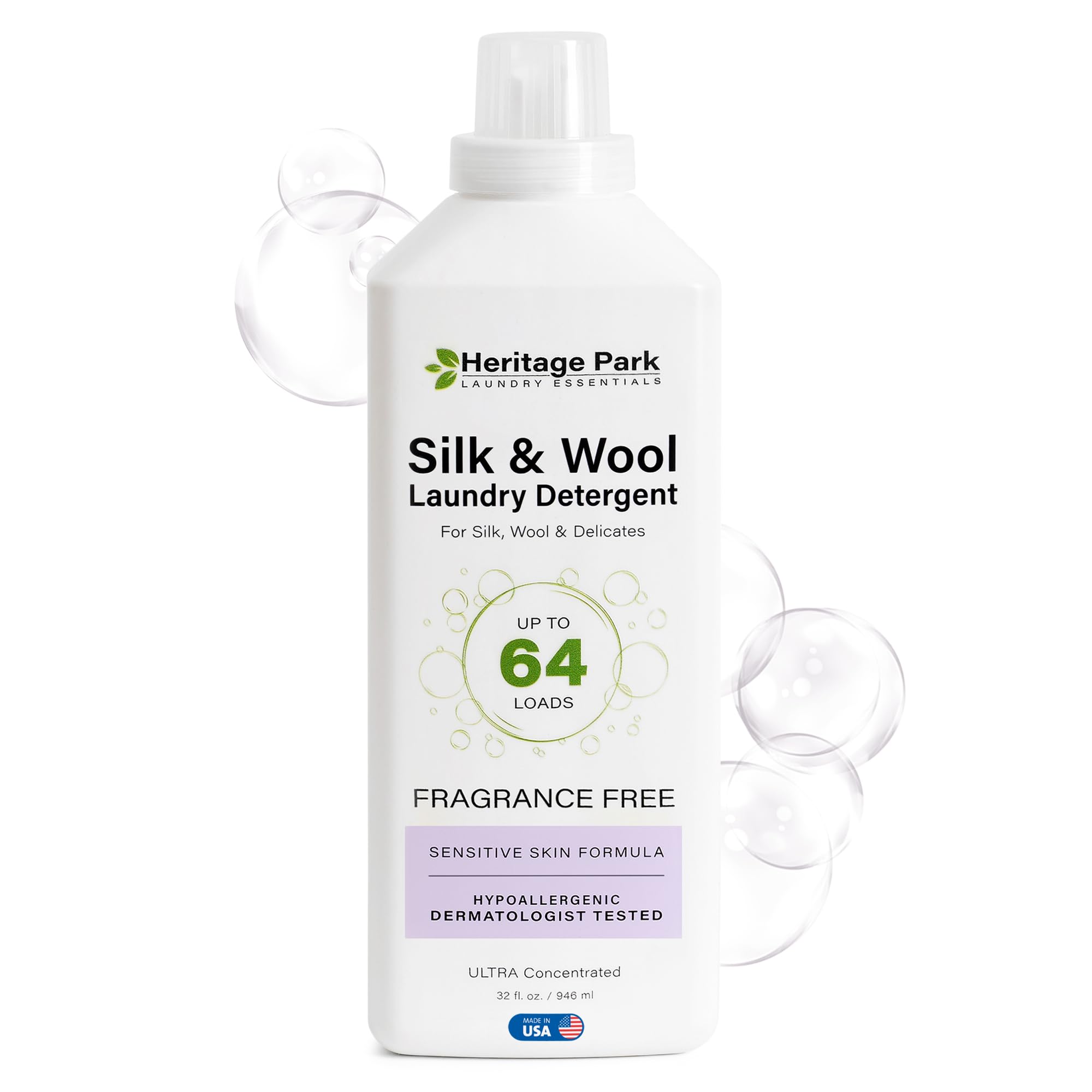 Heritage Park Silk & Wool Fragrance Free, Hypoallergenic, pH-Neutral Laundry Detergent - Dermatologist-tested, Sensitive Skin-Friendly, Enzyme-Free
