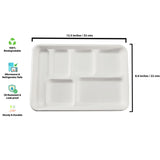 R and R Industries HARSHU 6 Compartment Sugarcane Disposable Plates | Eco-Friendly Biodegradable & Compostable Tableware for Parties, Events