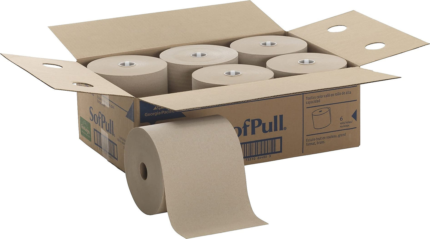 Georgia Pacific 26480 Hardwound Roll Paper Towel, Nonperforated, 7.87 x 1000ft, Brown, 6 Rolls/CT