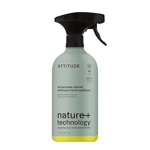 ATTITUDE All-Purpose Cleaner Spray, Natural Origin Ingredients, EWG Verified, Ammonia-Free, Removes Fingerprints, Dust and Dirt, Streak-Less, Geranium