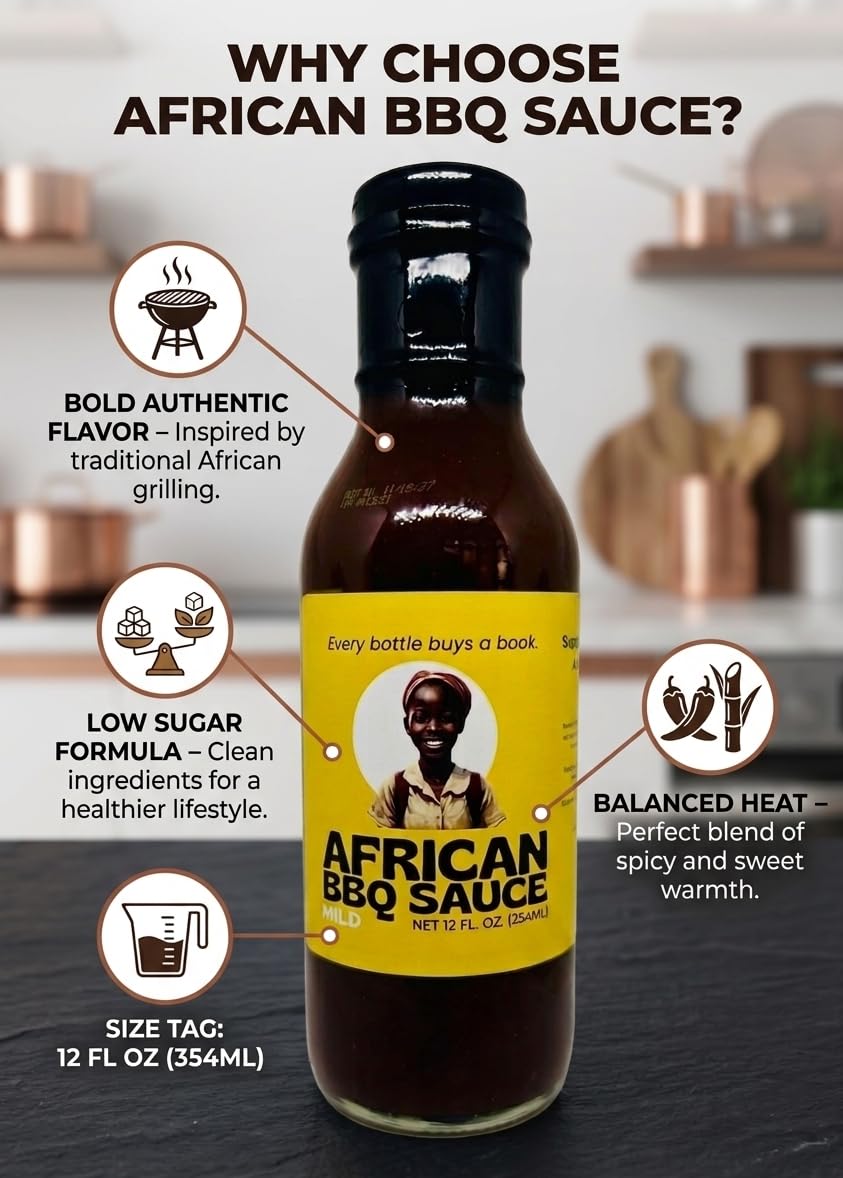 African BBQ Sauce - Bold, Smoky & Spicy Barbecue Sauce | Low Sugar BBQ Sauce, Marinade & Glaze for Chicken, Ribs, Wings, Steak & Seafood | Peri-Peri
